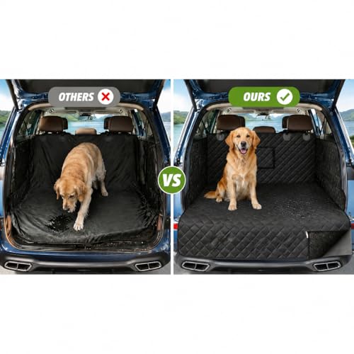 SUV Cargo Liner for Dogs – Waterproof with Bumper Flap, Non-Slip Large Trunk Mat, Scratchproof & Easy Clean, Universal Fit for SUVs Sedans Vans, Black