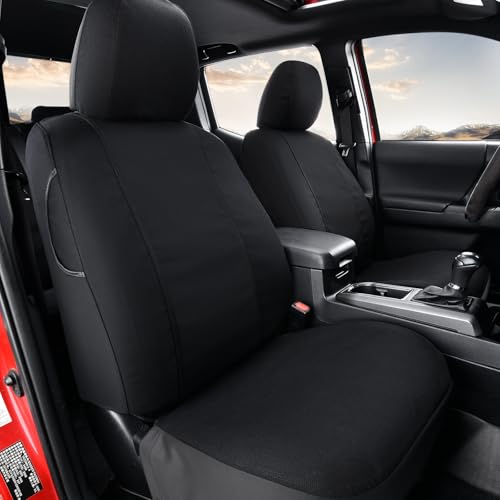Coverado Seat Covers Custom Fit for Tacoma Double Cab/Crew Cab SR/SR5/TRD Sport/TRD Off-Road/Limited Seat Cushion Protectors 2005-2015 Canvas (Frontpair, Black) - color: Canvas/Black, size: 2005-2015/Front