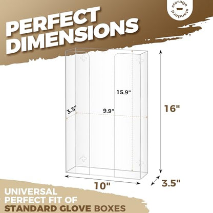 Triple Glove Box Holder Dispenser - Kitchen, Medical, & Latex Glove Holder Wall Mount or Countertop, Universal Fit - Thick Acrylic, Easy to Use, Slide, & Load Open Top Design - Clear