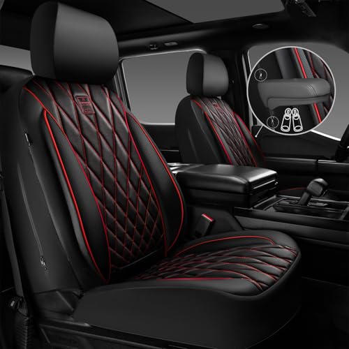 CAR PASS Piping Luxury Leather Seat Covers Full Set,5 Seats Anti-Slip Waterproof Seat Covers Compatible with Front Armrests,Universal Fit for Sendan SUV Van Truck,Airbag Compatible,Black and Red - color: Black with Red, size: Full Set