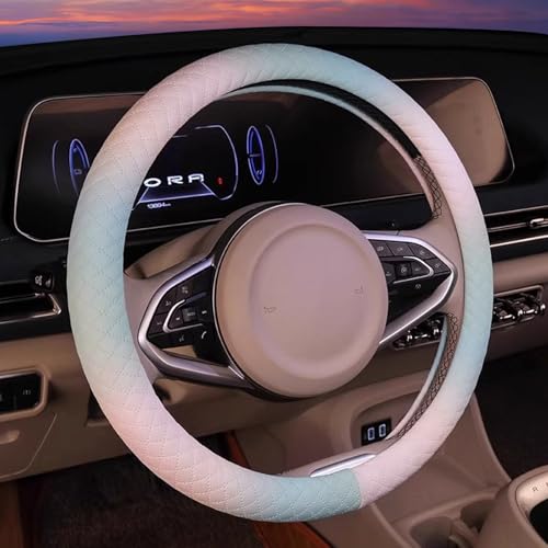 Steering Wheel Cover, with Non-Slip Lining, Cool in Summer Warm in Winter for Men Women, 14.5-15 Inch Non-Slip Breathable Leather Car Steering Wheel Protector - color: Gradient Blue