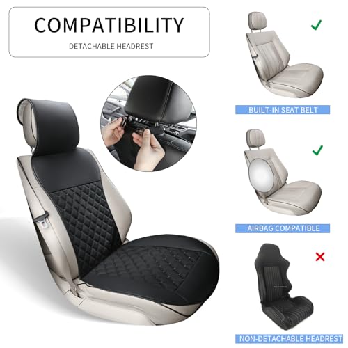 2pcs Car Seat Covers,Leather Water Proof Material No Slip Soft Car Seat Protector Side not Wrapped,for Car with Airbags,Seat Covers Universal for Most Automotive,Suvs,Vans,Trucks (Black)