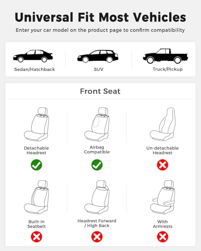 Huidasource Front Seat Covers, Universal Fit for Most Cars SUV Trucks, Full Coverage Nappa Leather Seat Cover, Airbag, Velcro Adjustable, Seat Function Retain, Black&Purple - color: FR: Black&Purple, size: Front