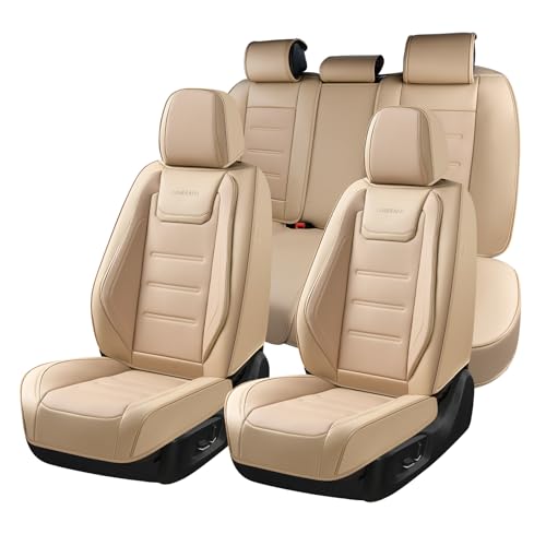 Coverado Car Seat Covers Full Set, Waterproof Car Seat Protector, Leather Seat Cushion, Universal Car Interior Covers Seat Protectors for Most Cars Beige - color: 01-Beige, size: FullSet
