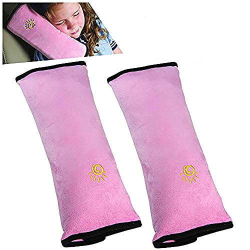 2PC Seat Belt Pillow for Kids, Car Seat Pillow Neck Rest for Kids, Kids Travel Pillow for Car Seat, Kids Seatbelt Pillow, Toddler Infant Safety Support Shoulder Flat Pad, Seat Belt Strap Covers in Car - color: Pink