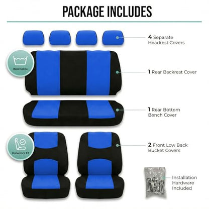 FH Group Car Seat Covers Full Set Cloth - Universal Fit Automotive Seat Covers, Low Back Front Seat Covers, Solid Back Seat Cover, Washable Car Seat Cover for SUV, Sedan and Van Blue - color: Blue, style: Seat Cover Full Set