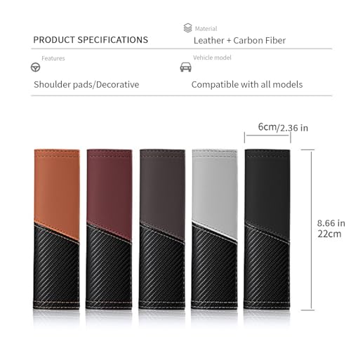 2 PCS Car Seat Belt Cover Pads - Seatbelt Covers with Carbon Fiber & Faux Leather, Soft Shoulder Strap Cushion for Neck & Shoulder Pain Relief, Universal Fit for Car Truck Accessories(Black)