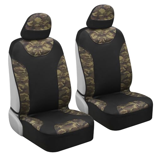 BDK Waterproof Camo Seat Covers for Car Truck Van SUV, 2 Pack – Two-Tone Black & Camouflage, Durable Neoprene Seat Protectors, Sideless Design Compatible with Armrests and Airbags - color: Wateproof Front Seat Covers