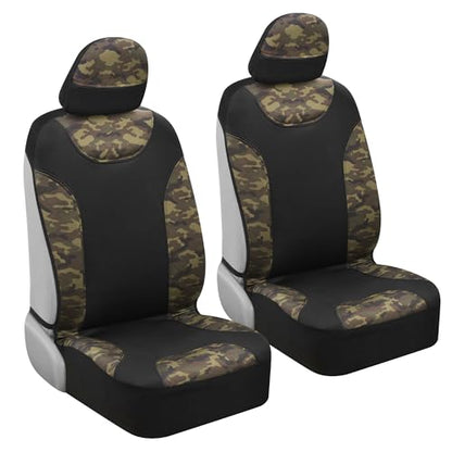 BDK Waterproof Camo Seat Covers for Car Truck Van SUV, 2 Pack – Two-Tone Black & Camouflage, Durable Neoprene Seat Protectors, Sideless Design Compatible with Armrests and Airbags - color: Wateproof Front Seat Covers