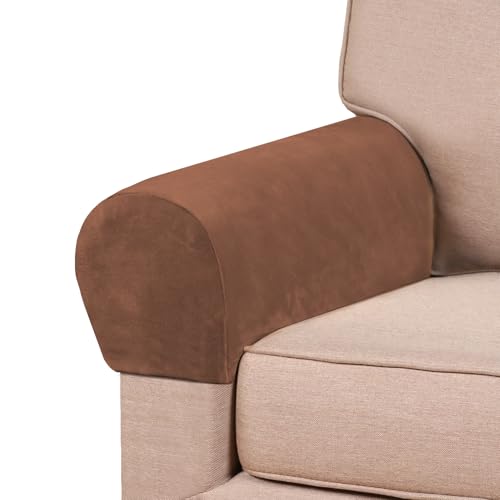 2 Pack Thick Velvet Stretch Armrest Covers for Chairs and Sofas Armchair Covers for Arms Couch Arm Covers Armrest Covers for Sofa Non Slip, Caramel - color: Caramel
