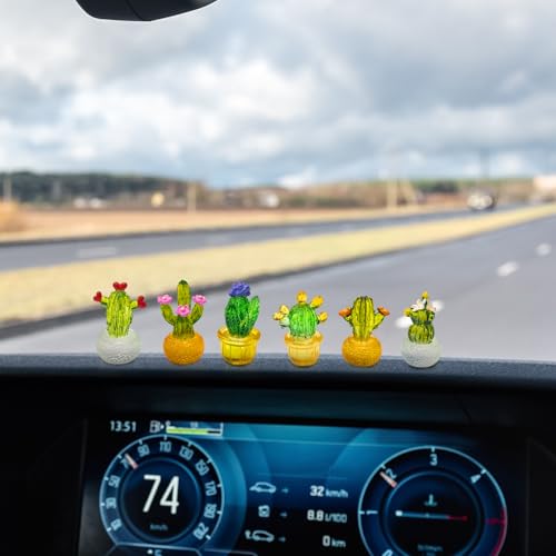 6PCS Cute Cactus Car Dashboard Decorations, Funny Rearview Mirror Ornaments, Adorable Automotive Interior Accessories for Women Men