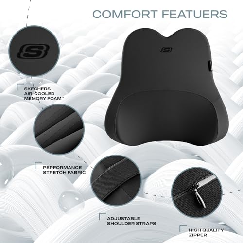 Skechers Air-Cooled & Memory Foam Lumbar Pillow,Lumbar Support Pillow for Office,Chair Lower Back Pain Relief Lumbar Pillow,Ergonomic Design Back Support Pillow for Office Chair,Car,Home,Travel,Black