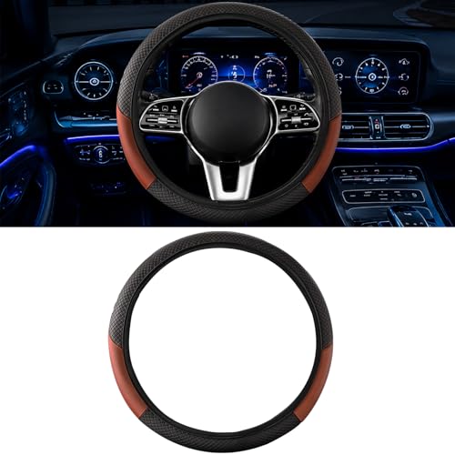 Car Steering Wheel Cover, 15 inch Carbon Fiber Microfiber Anti-Slip Breathable PU Leather Elastic Steering Wheel Protector, Car Interior Accessories for Most Cars (AD-Brown) - color: AD-brown