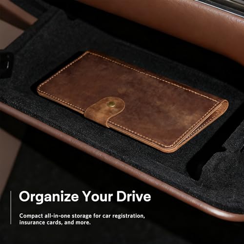 CoBak Genuine Leather Car Registration and Insurance Holder–Luxury Vehicle Glove Box Organizer, Premium Auto Document Case with Magnetic Closure for License, Cards & Papers，Brown - color: L-Genuine leather brown