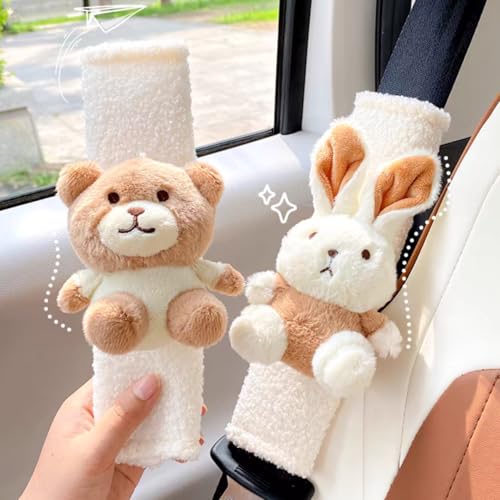 2 PCS Seat Belt Cover Pad, Cute Kawaii Animal Bear Seatbelt Covers for Kids and Adults, Winter Plush Fluffy Soft Seat Belt Cover, Cartoon Seatbelt Cushion,Car Seat Strap Pads (D-Bear) - color: D-Bear