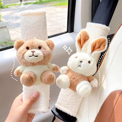 2 PCS Seat Belt Cover Pad, Cute Kawaii Animal Bear Seatbelt Covers for Kids and Adults, Winter Plush Fluffy Soft Seat Belt Cover, Cartoon Seatbelt Cushion,Car Seat Strap Pads (D-Bear) - color: D-Bear