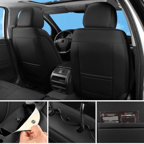 Car Seat Covers Full Set,5 Seat Leather Seat Covers for Cars,Black Front Seats and Back Seat Cover,Waterproof Car Seat Cushion Protectors,Universal Fit for Most Cars SUV Trucks - color: Black