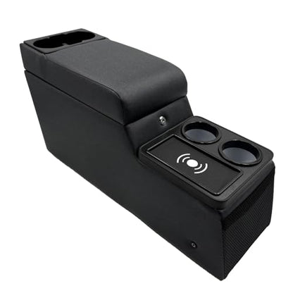 Truck Center Console Truck Seat/Bench Organizer with Wireless Charging and Holder Cups for Jeep CJ5 1976-1983,Jeep CJ7 1976-1986,Jeep Wrangler(YJ) 1987-1995 (Denim Black) - color: Denim Black