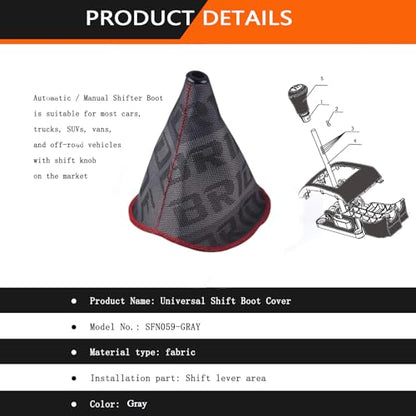 Universal Shift Boot Cover,Fabric Shifter Manual/Auto Shift Knob Boot Dust Cover (Gray)