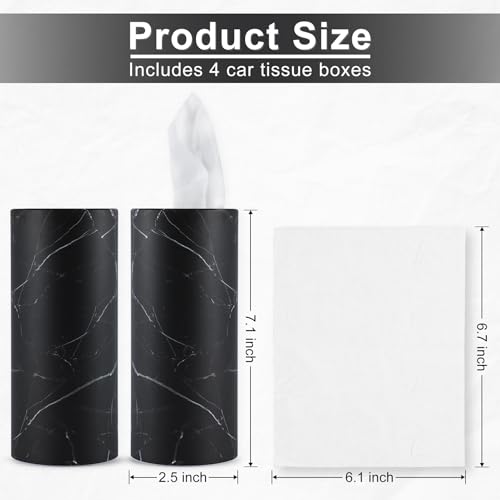 Tissue Holder, 4 Pack Car Cup Holder Facial Tissues with Travel Tissue Bag, Quick and Convenient Flower Combination Car Tissue Box(4 Canisters/200 Tissues) Black - color: Black
