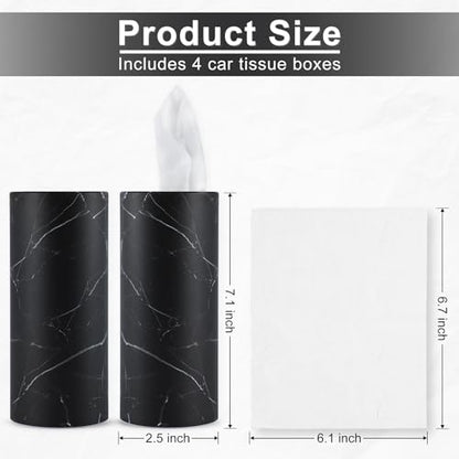 Tissue Holder, 4 Pack Car Cup Holder Facial Tissues with Travel Tissue Bag, Quick and Convenient Flower Combination Car Tissue Box(4 Canisters/200 Tissues) Black - color: Black