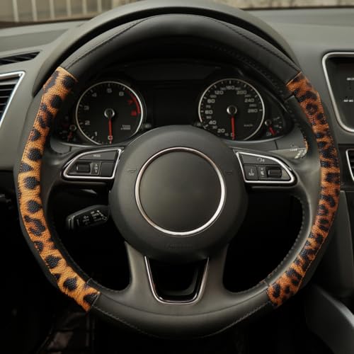 Leopard Steering Wheel Cover, Universal 15 inch Breathable Microfiber Leather Steering Wheel Protector, Anti Slip Car Interior Accessories, Black - color: Leopard Black