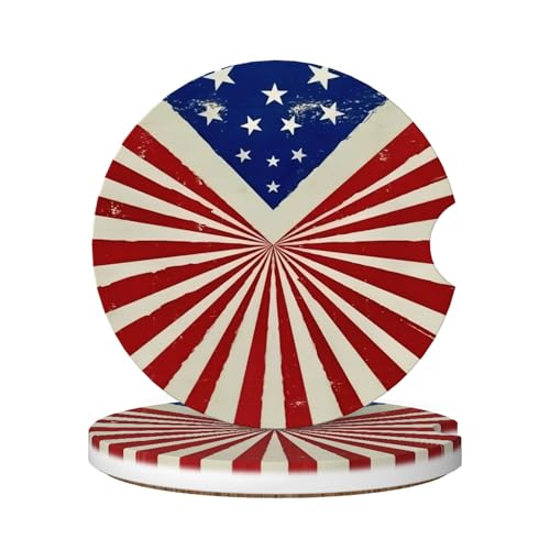 Absorbent Car Coasters for Cup Holders, 2 Pack Universal Anti Slip Ceramic Cup Coaster for Women Men 2.56 Inch Car Interior Accessories - Vintage Stars and Stripes 009 - color: Vintage Stars and Stripes 009