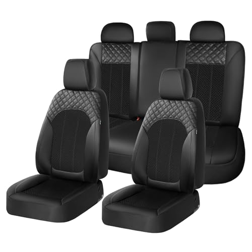 FLORICH Car Seat Covers 5 Seats Automotive Seat Covers Full Set Leather Air Mesh Seat Cover Breathable Seat Protector Interior Covers Airbag Compatible Universal Fit for Most Car SUV Truck, Black - color: Deep Black, size: FullSet