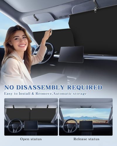 2026 Auto Retractable Car Windshield Sun Shade - Adjustable Front Window Sunshade for UV & Heat Protection - Ideal for Camping Outdoor & Daily Parking (Not Fit Dashboard Bulge)