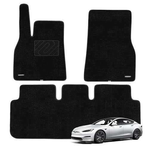 WENNEBIRD Superior Carpet Floor Mats for 2021-2026 Tesla Model S, 0.6-Inch Ultra-Thick, Noise-Reducing, All-Weather Waterproof Anti-Slip – 3-Pc Set - size: 2021-2026 Model S 3-Pc Set