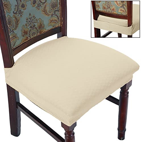 Dining Room Chair Covers Set of 4, Easy Installation Stretchy Jacquard Armless Kitchen Chair Seat Protectors, TPU not Mixed, Rear Covered- Beige- 4 - color: Beige, size: 4pcs/Rear-covered