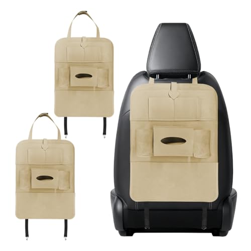 Felt Car Seat Back Organizer, Kick Mats Car Back Seat Protector for Kids, 6-Pocket Storage for Tissue, Box, Pen, Toy, Automobile Road Trip Accessories for SUV, RV, Truck(Beige) - color: Beige