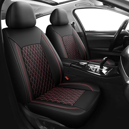 HChengkikz Car Seat Cover, Breathable and Waterproof Leather Seat Covers, Luxury PU Universal Fit Automotive Airbag Compatible for Cars Sedans SUV and Trucks (2 Pieces, Front Seat, Black + Redline) - color: N1 Black Redline, size: Front Seat