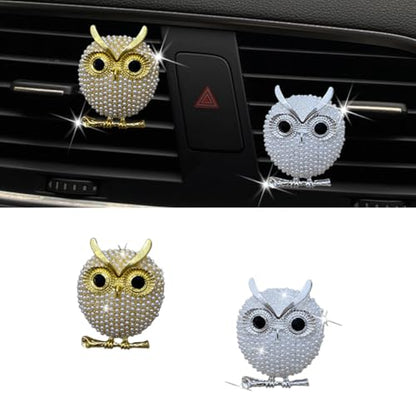 2PCS Bling Flamingo Car Dashboard Air Vent Trim Clips, Crystal Rhinestone Animal Car Air Fresheners Outlet Clip, Cute Automotive Interior Diffuser Decoration Accessories for Women (Owl) - size: Owl
