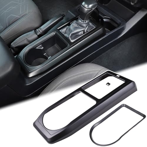 Aunginsy Center Console Gear Shift Panel Cover Cup Holder Trim Kit Compatible with Toyota Tacoma 2016-2023 Car Gear Shifter Cupholder Panel Decorative Frame Protection Ring ABS Interior Accessories - color: Matte Black(Kit)