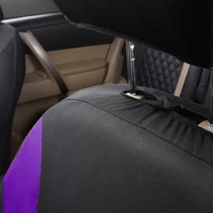 Flying Banner Car Seat Covers Full Set Front Seats and Rear Bench Mesh Fabric Splicing Polyester Cover Black with Purple Color