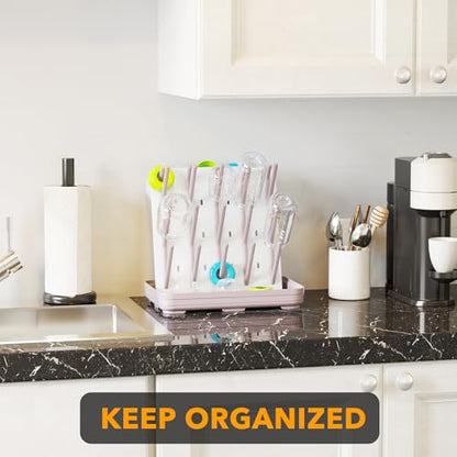 SpaceAid Baby Bottle Drying Rack with 20 Hooks, Space Saving Kitchen Bottles Rack Dryer, Vertical Baby Bottle Holder Organizer for Countertop Storage Accessories (White and Taupe)