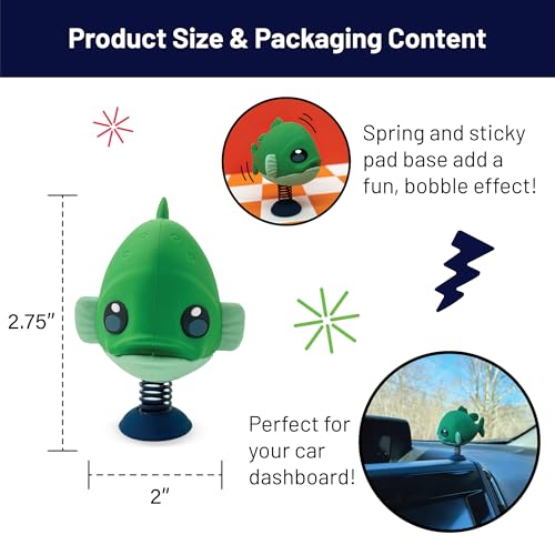 Bass Fish Dashboard Dancer – Funny Bobblehead for Fishing Lovers – Wiggly Big-Eyed Bass for Car Dash – Cute, Unique Fishing Gift for Anglers – Soft Touch Plastic with Adhesive Pad for Easy Mounting - style: Bass Fish Dancer