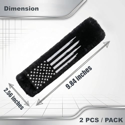 American USA Flag Seat Belt Strap Cover Pad, Patriotic Interior Car Accessories, for Auto Car Truck Pickup 2025, Fulffy Shoulder Neck Cushion Protector, 2 PCS, Black