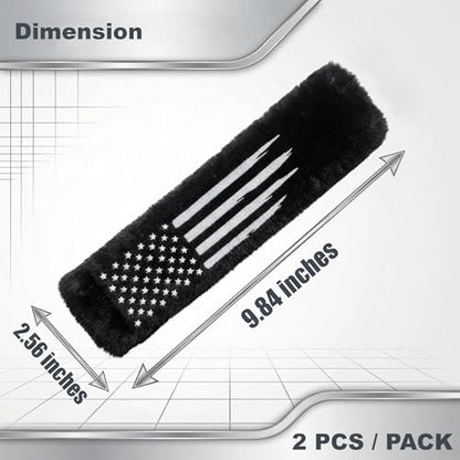 American USA Flag Seat Belt Strap Cover Pad, Patriotic Interior Car Accessories, for Auto Car Truck Pickup 2025, Fulffy Shoulder Neck Cushion Protector, 2 PCS, Black