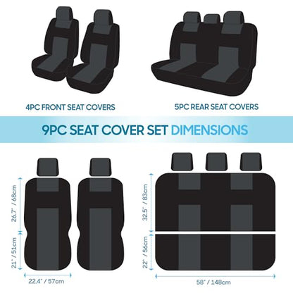 BDK PolyPro Car Seat Covers Full Set in Green on Black, Front and Rear Split Bench Seat Covers for Cars, Easy to Install Car Seats Cover Set and Accessories for Auto Trucks Van SUV - Green - color: Green