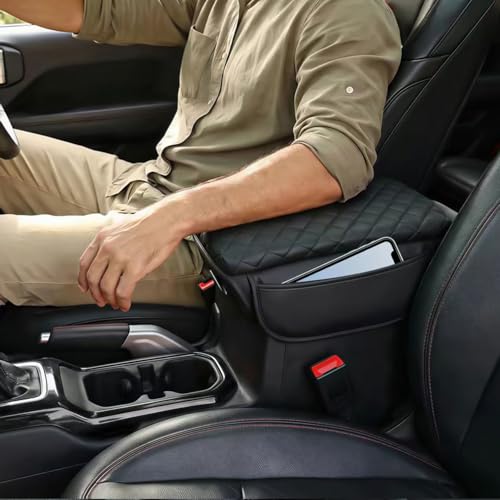 Center Console Cover Compatible with Jeep Wrangler JL 2018-2025, Armrest Cover with Pockets for Jeep Gladiator JT 2020-2025, armrest Cushion for Wrangler JL JLU&Gladiator JT Accessories