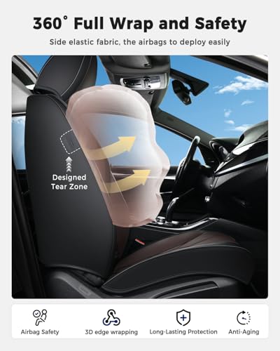 Huidasource Seat Covers Full Set, Universal Fit for Most Cars SUVs Trucks, Full Coverage Leather Seat Cover, Airbag, Cupholder Compatible, Seat Function Retain, Easy Install with Velcro, Black&Coffee - color: FS: Black&Coffee, size: Full Set