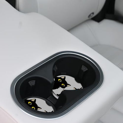 Cute Black Cats Ceramic Cup Holders Car Coasters Set for Women/Men,Drink Cup Car Holder Coasters with A Finger Notch 2.56" Pack of 2. - color: 3 Black Cats