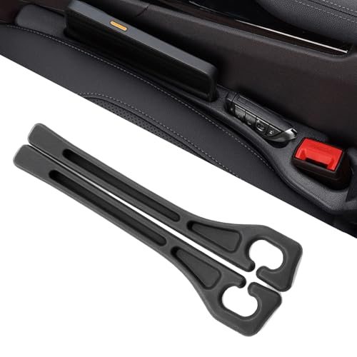 Car Seat Gap Filler, 2 Pack Universal Seat Gap Filler Strip with Seatbelt Slot, Anti-Drop Pad & Car Organizer for The Gap Between Seat and Console, Stop Items from Falling - Black