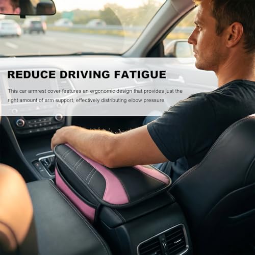 Car Center Console Cover, Leather Auto Arm Rest Protector Cushion with 2 Side Storage Bags, Universal Armrest Cushion Pad Middle Console Cover for SUVs Sedans Trucks (Pink) - color: Pink
