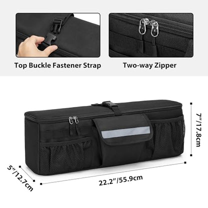 Car Trunk Organizer Compatible with Toyota FJ Cruiser 2007-2021, Rear Storage Bag with 3 Pieces of 1.5” Wide Hook&Loop Tapes, 2 Adjustable Hanging Loops, Multiple Pockets, Black