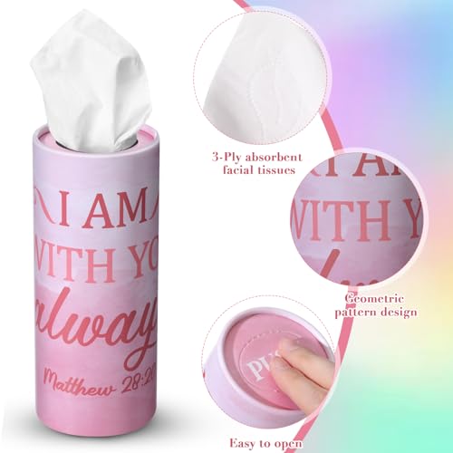 Outus 12 Pcs Christian Car Tissues Cylinder Holder with 3 Ply Facial Tissue Bulk Watercolor Religious Tissue Holder Travel Tissues Boxes Container for Home Mother's Gift for Church Ladies - style: Blending