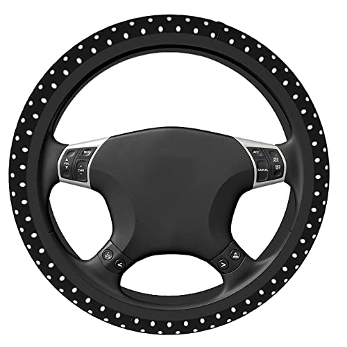 Black and White Polka Dot Steering Wheel Covers Non Slip Neoprene Steering Wheel Protector Universal 15 inch for Women Men - color: Black19