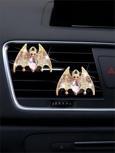 New Bat Aromatherapy Car Decoration Clip Car Air Vent Decorative Fragrance Bat Rearview Mirror Pendant Ambience Decoration Pendant (Double Gold Bat) - size: Double Gold Bat